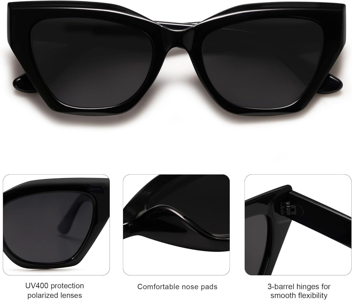 SOthtJOS Square Cat Eye Polarized Sunglasses for Women Retro Classic Vintage Trendy Cateye Shades Sunnies Gafas de sole SJ2235