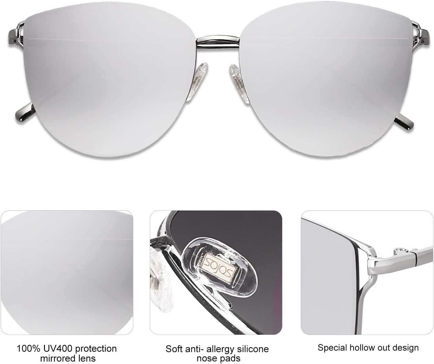 SOthtJOS Mirrored Flat Lens Fashion Sunglasses for Women SJ1085