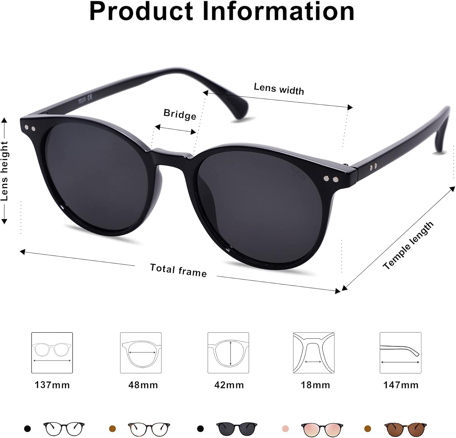 SOthtJOS Small Round Classic Polarized Sunglasses for Women Men Vintage Style UV400 Lens SJ2113