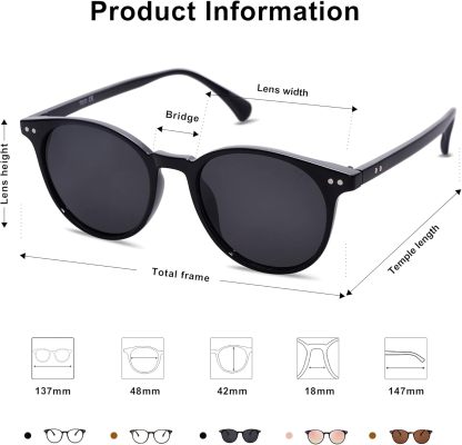 SOthtJOS Small Round Classic Polarized Sunglasses for Women Men Vintage Style UV400 Lens SJ2113