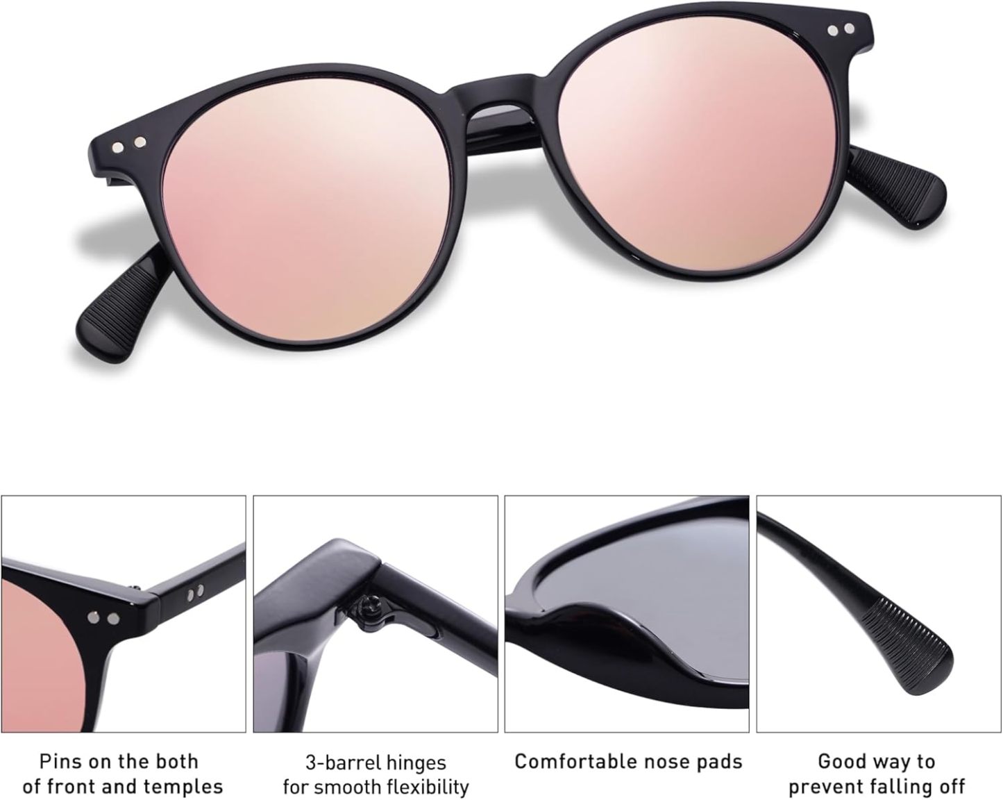 SOthtJOS Small Round Classic Polarized Sunglasses for Women Men Vintage Style UV400 Lens SJ2113