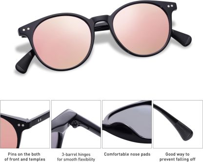 SOthtJOS Small Round Classic Polarized Sunglasses for Women Men Vintage Style UV400 Lens SJ2113
