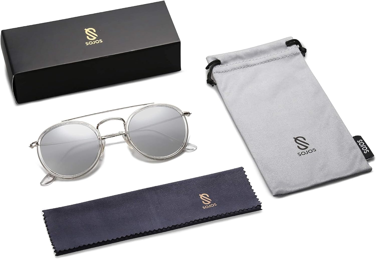 SOthtJOS Retro Vintage Round Polarized Sunglasses for Women Men Small Double Bridge Circle Sunnies SJ1104