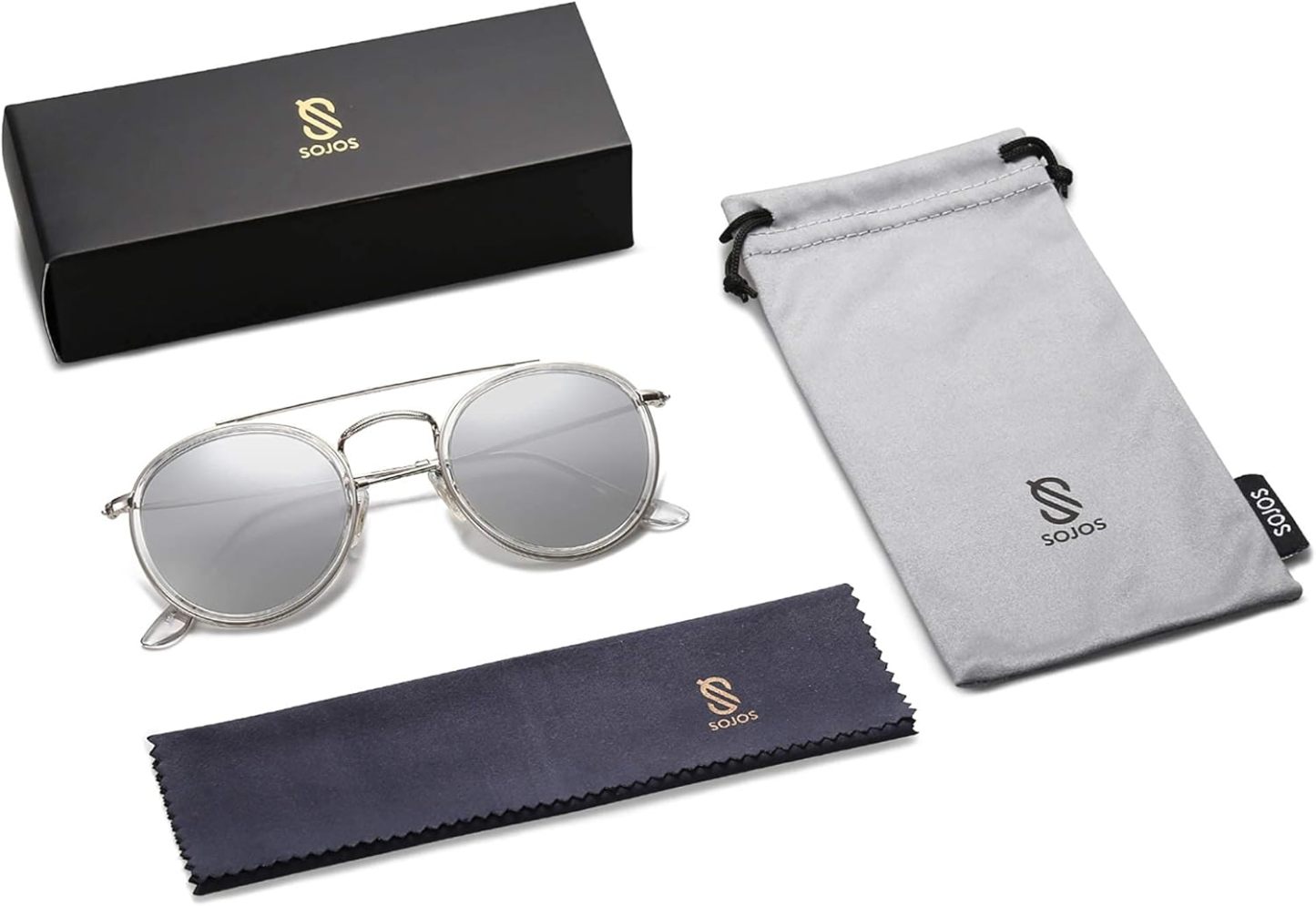 SOthtJOS Retro Vintage Round Polarized Sunglasses for Women Men Small Double Bridge Circle Sunnies SJ1104