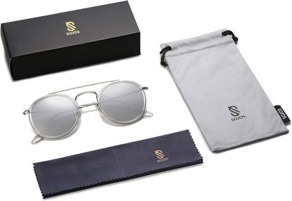 SOthtJOS Retro Vintage Round Polarized Sunglasses for Women Men Small Double Bridge Circle Sunnies SJ1104