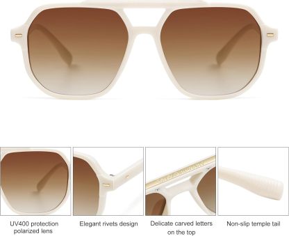 SOthtJOS Retro Trendy Aviator Polarized Sunglasses Men Women Vintage 70s Square Stylish Frame Sun Glasses SJ2283