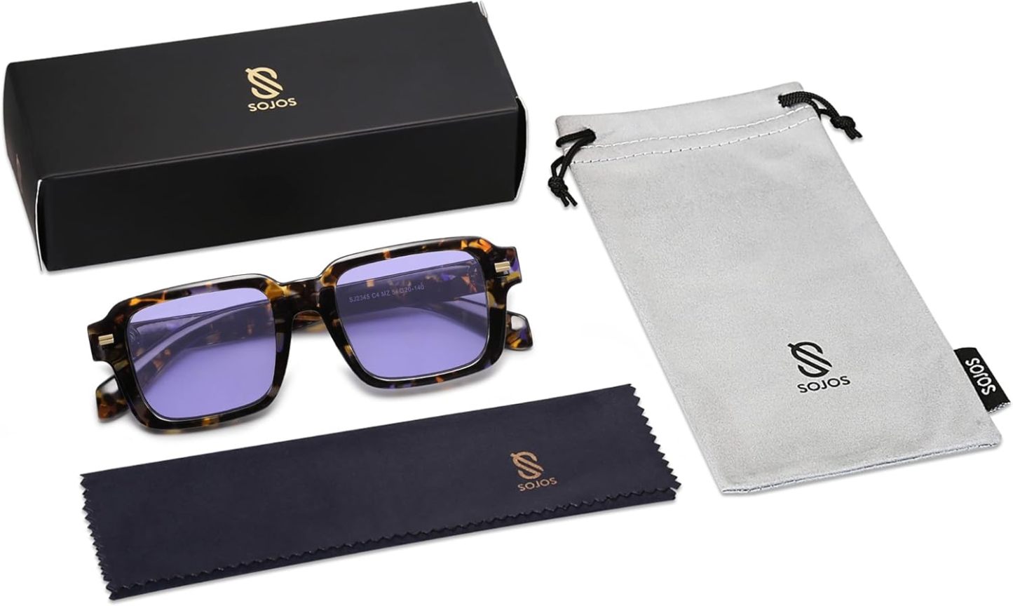 SOthtJOS Trendy Square Polarized Sunglasses for Women, 70s 80s Retro Rectangle Shades SJ2345