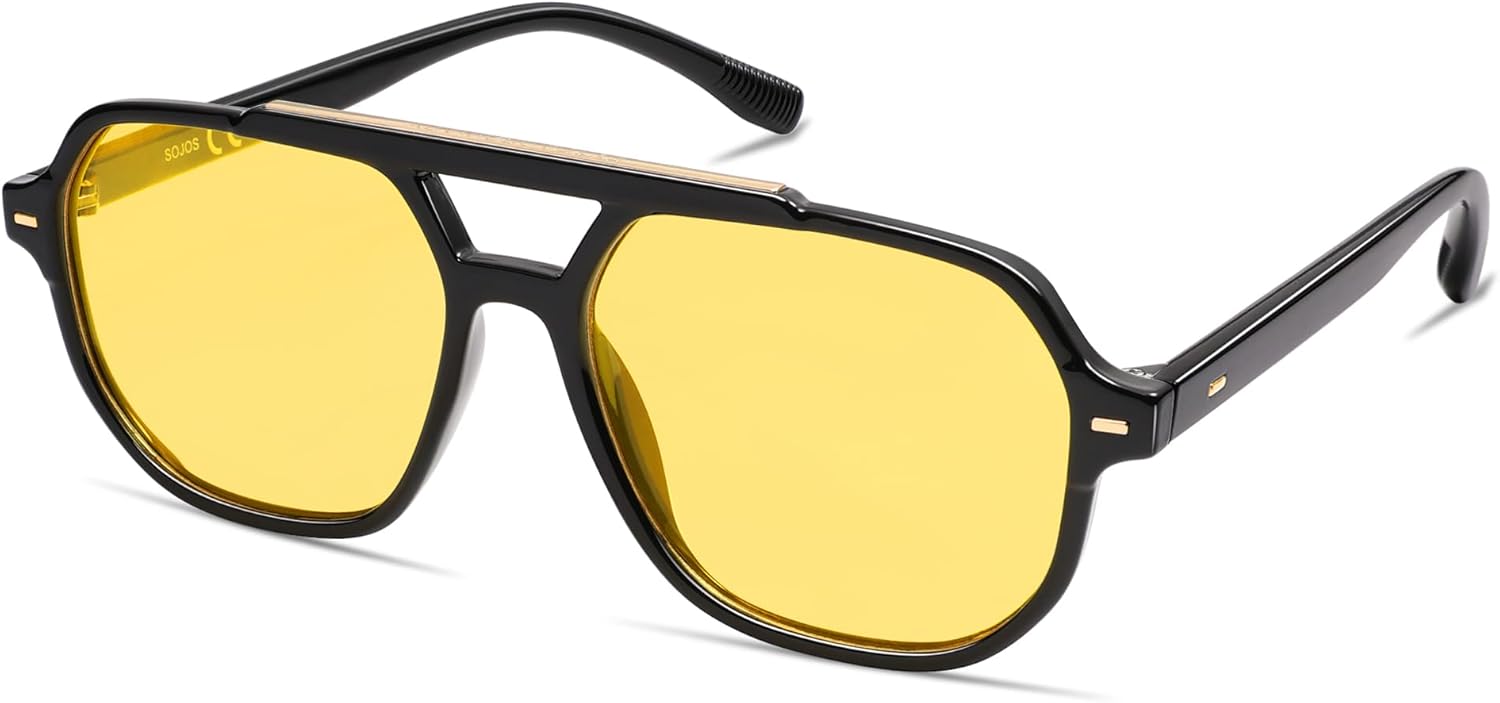 SOthtJOS Retro Trendy Aviator Polarized Sunglasses Men Women Vintage 70s Square Stylish Frame Sun Glasses SJ2283