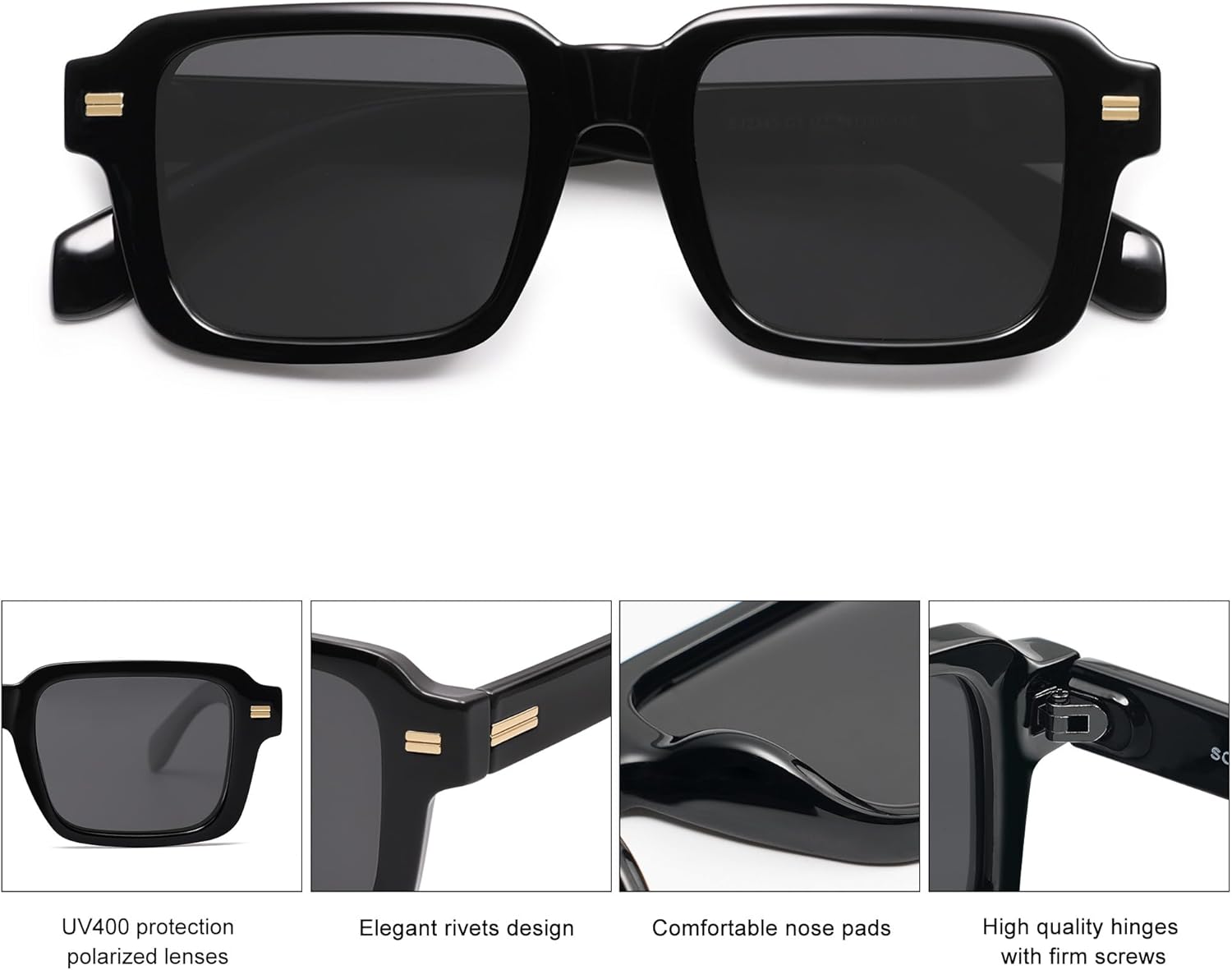 SOthtJOS Trendy Square Polarized Sunglasses for Women, 70s 80s Retro Rectangle Shades SJ2345
