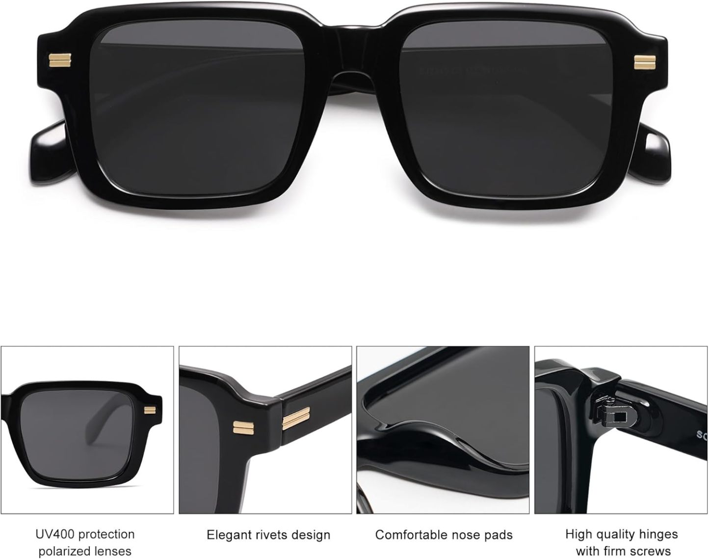 SOthtJOS Trendy Square Polarized Sunglasses for Women, 70s 80s Retro Rectangle Shades SJ2345