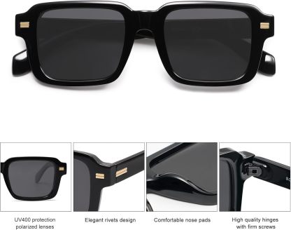 SOthtJOS Trendy Square Polarized Sunglasses for Women, 70s 80s Retro Rectangle Shades SJ2345