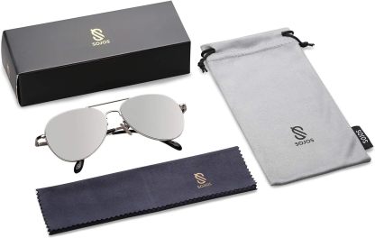 SOthtJOS Classic Aviator Sunglasses for Women Men Metal Spring Hinges SJ1030