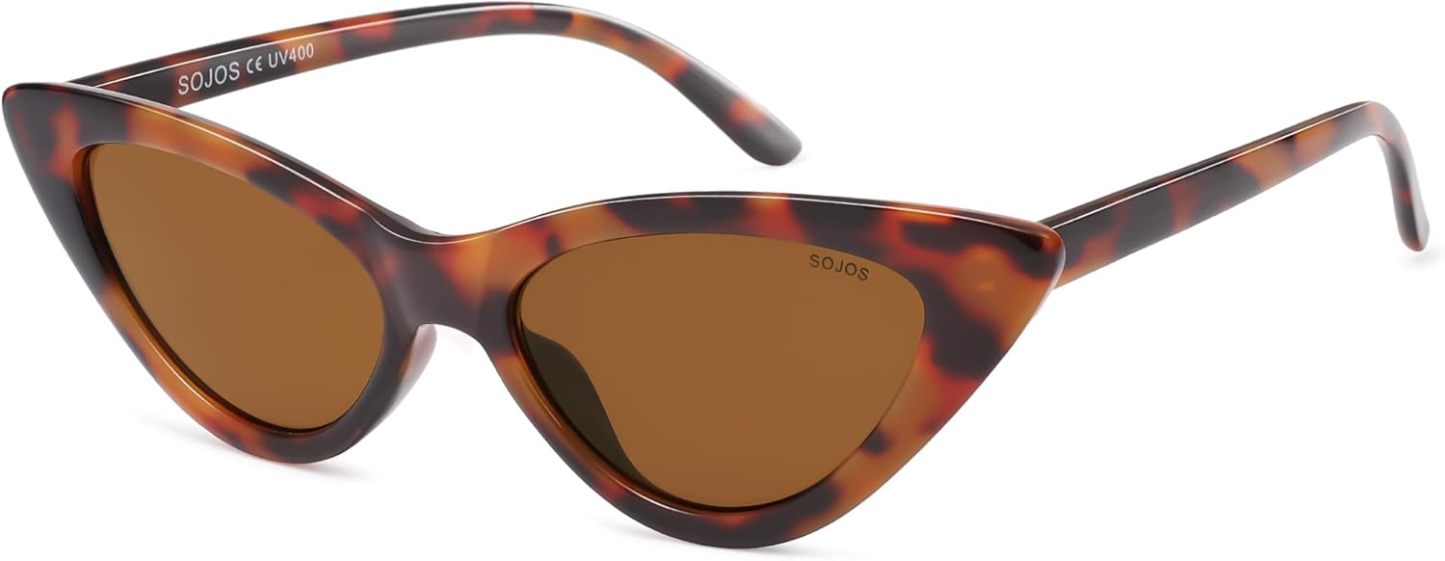 SOthtJOS Retro Vintage Narrow Cat Eye Sunglasses for Women Clout Goggles Plastic Frame SJ2044