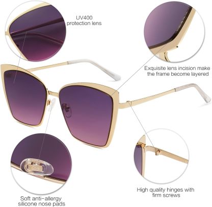 SOthtJOS Cateye Sunglasses for Women Fashion Mirrored Lens Metal Frame SJ1086