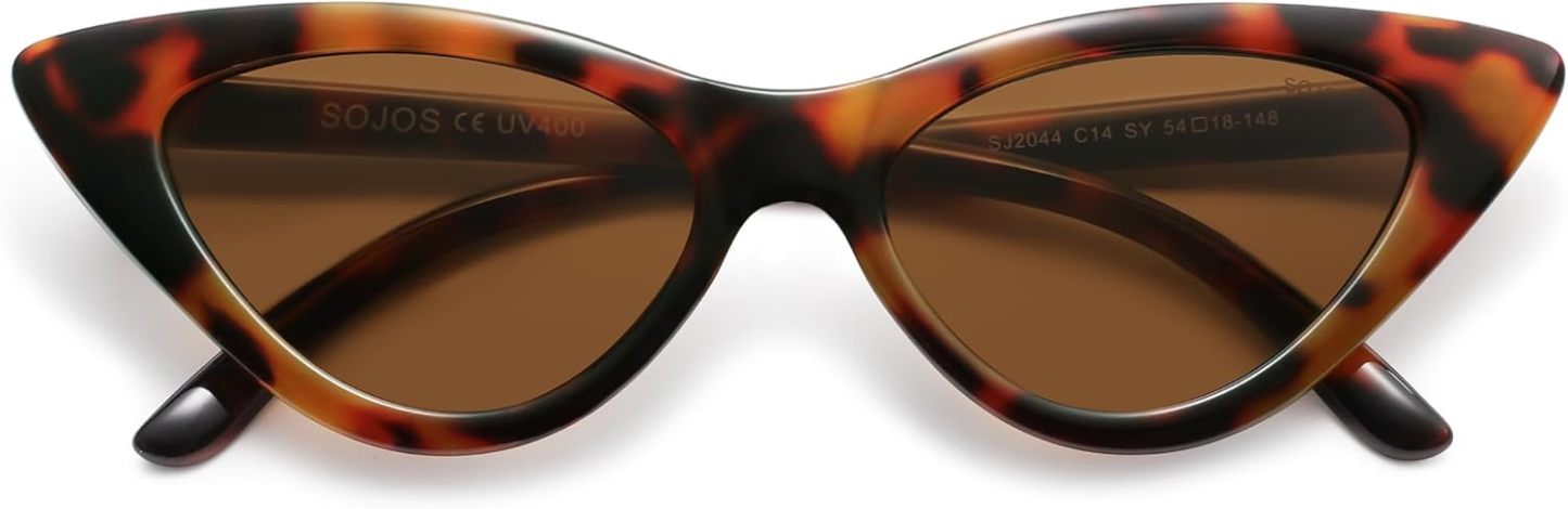 SOthtJOS Retro Vintage Narrow Cat Eye Sunglasses for Women Clout Goggles Plastic Frame SJ2044
