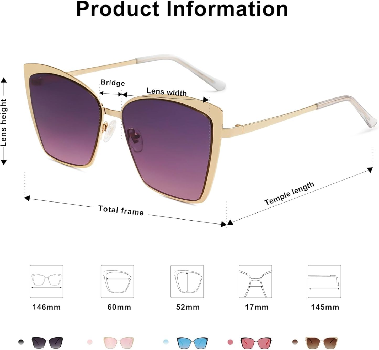 SOthtJOS Cateye Sunglasses for Women Fashion Mirrored Lens Metal Frame SJ1086