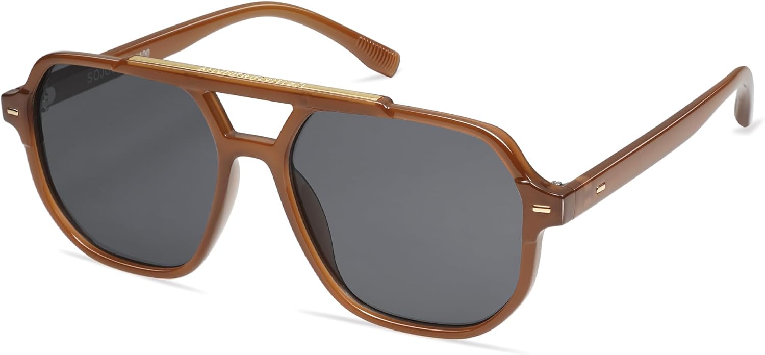 SOthtJOS Retro Trendy Aviator Polarized Sunglasses Men Women Vintage 70s Square Stylish Frame Sun Glasses SJ2283