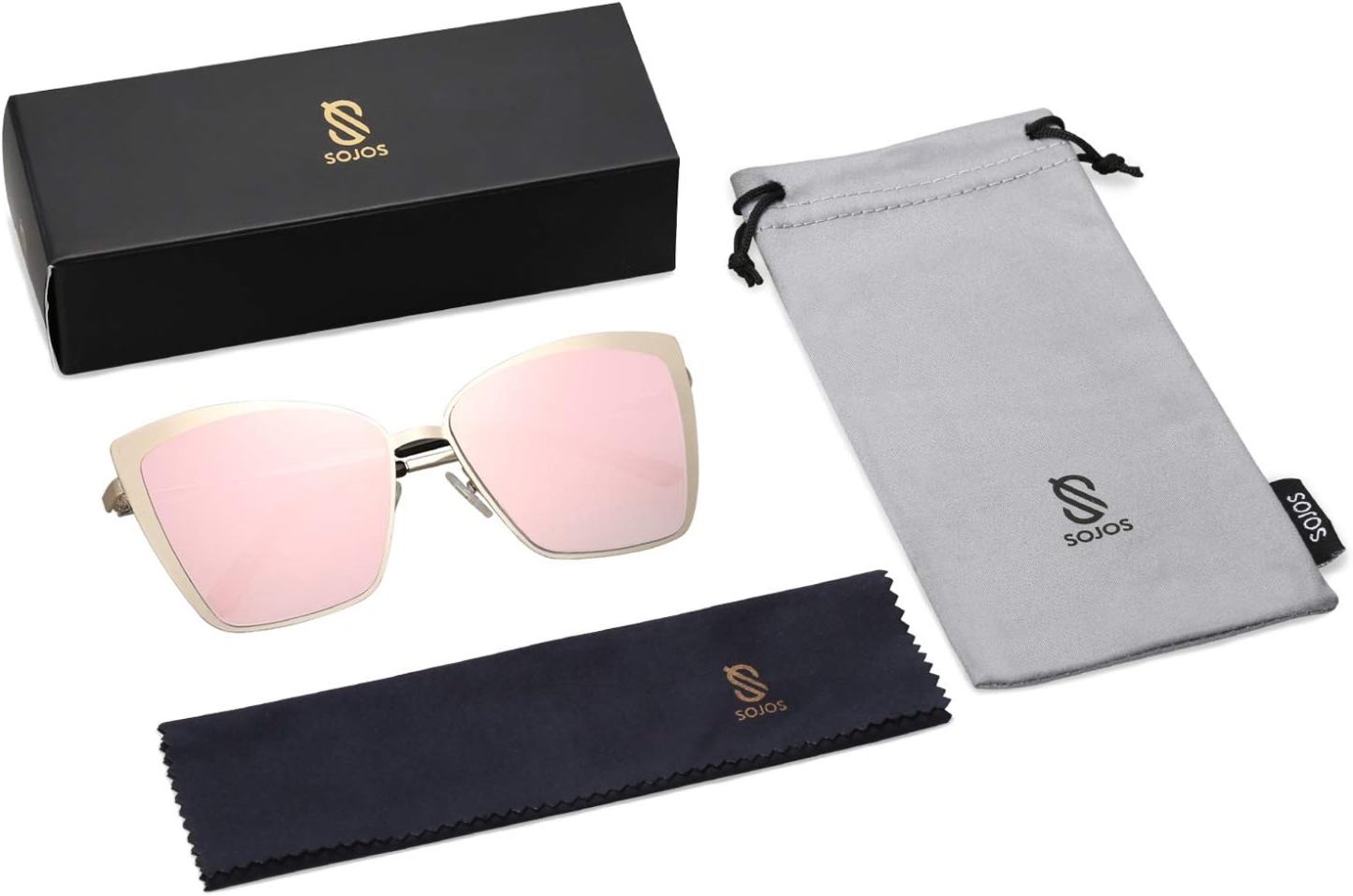 SOthtJOS Cateye Sunglasses for Women Fashion Mirrored Lens Metal Frame SJ1086