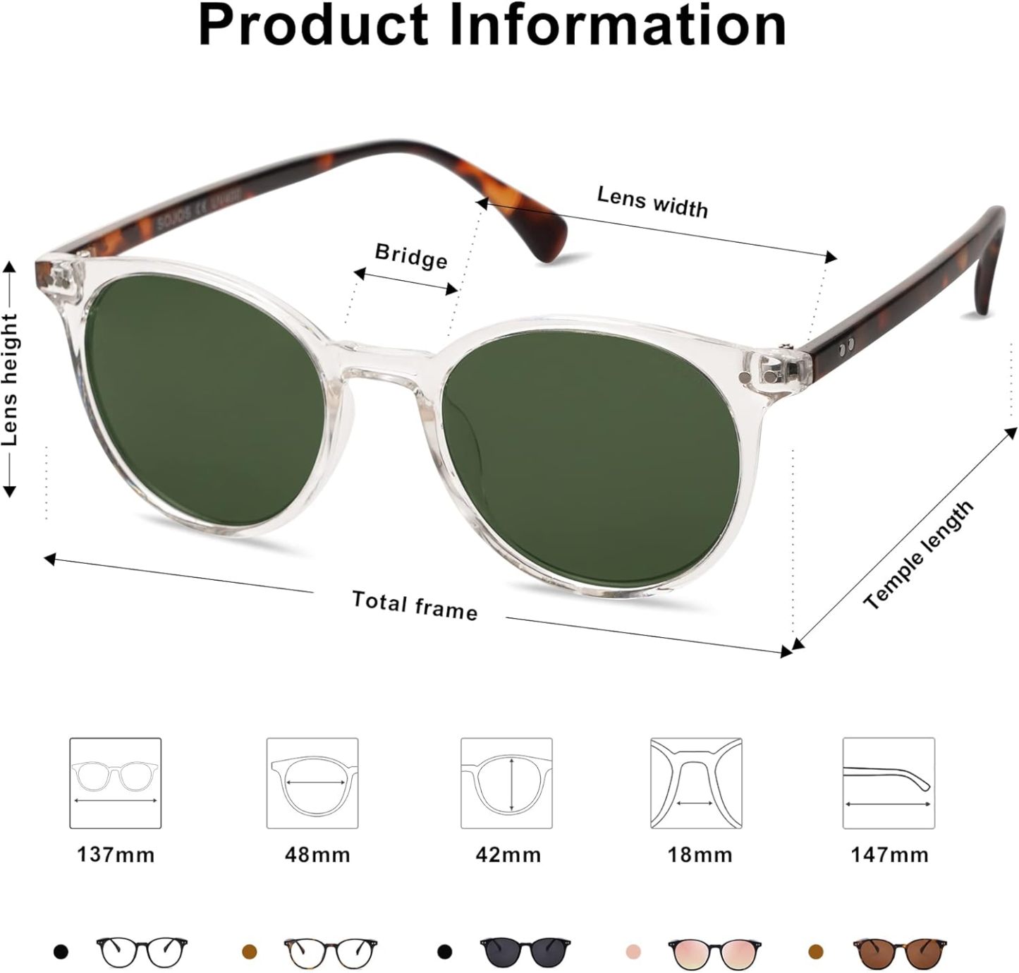 SOthtJOS Small Round Classic Polarized Sunglasses for Women Men Vintage Style UV400 Lens SJ2113