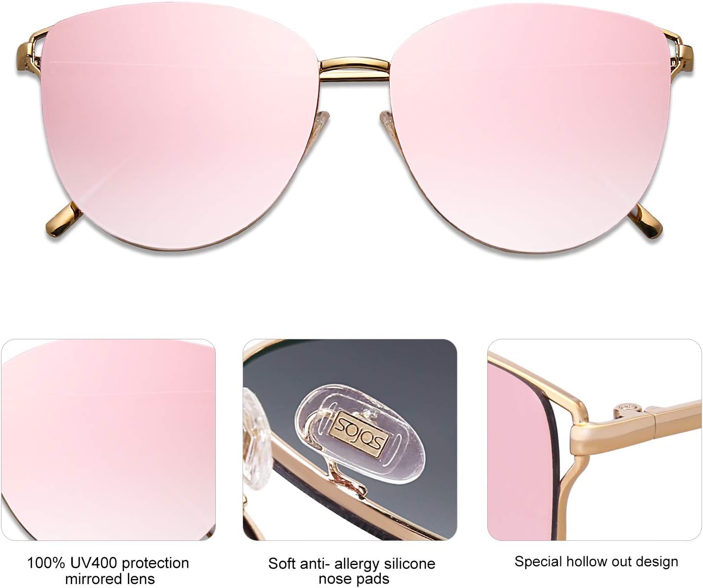 SOthtJOS Mirrored Flat Lens Fashion Sunglasses for Women SJ1085