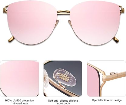 SOthtJOS Mirrored Flat Lens Fashion Sunglasses for Women SJ1085