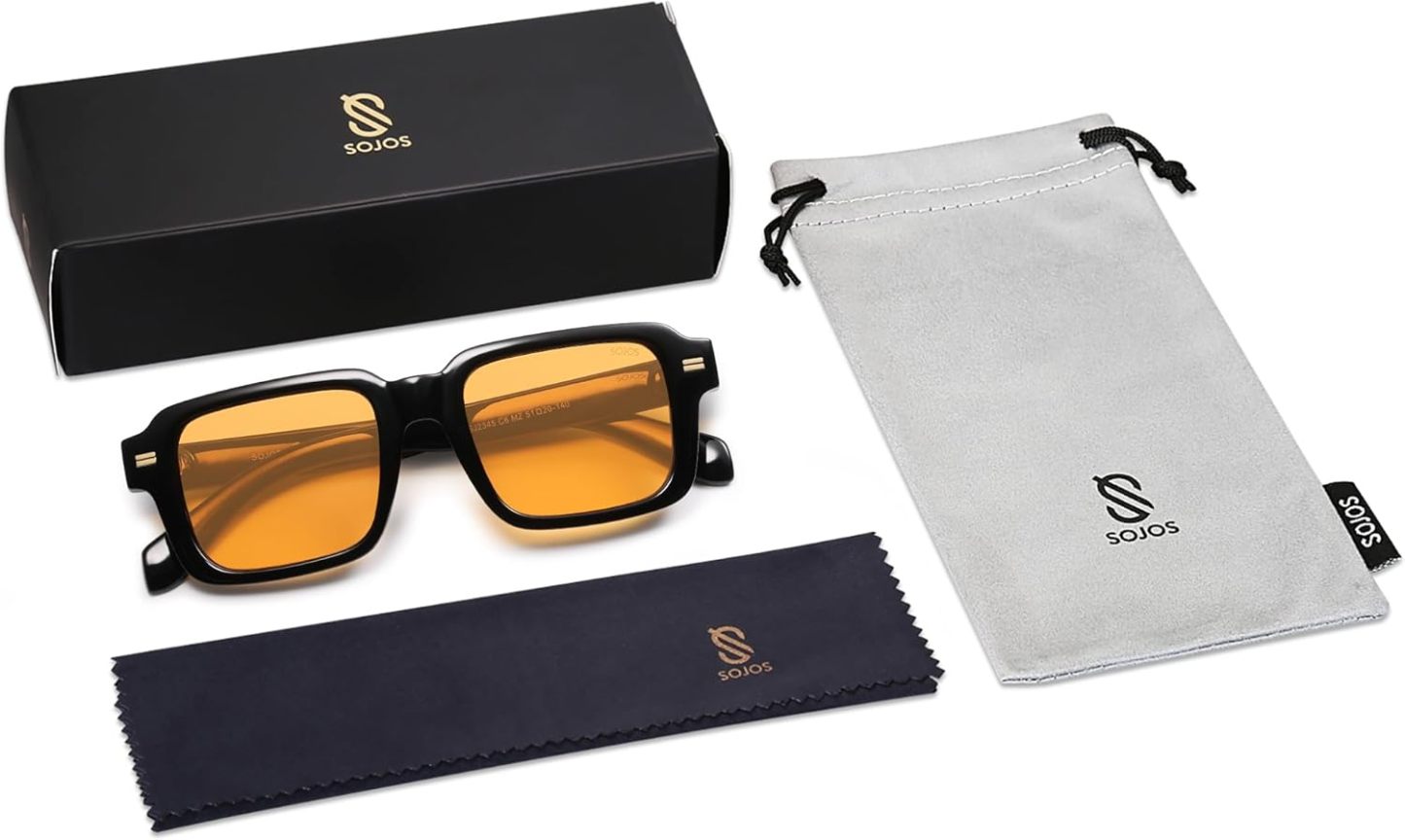 SOthtJOS Trendy Square Polarized Sunglasses for Women, 70s 80s Retro Rectangle Shades SJ2345