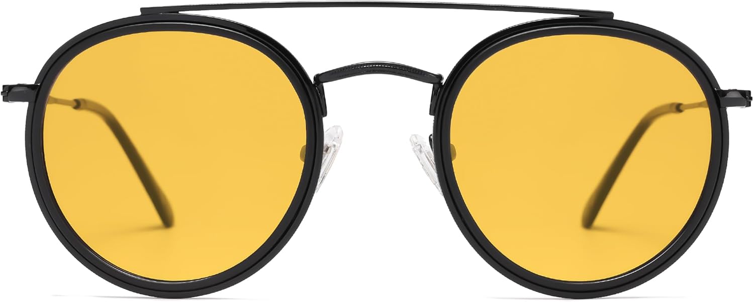 SOthtJOS Retro Vintage Round Polarized Sunglasses for Women Men Small Double Bridge Circle Sunnies SJ1104