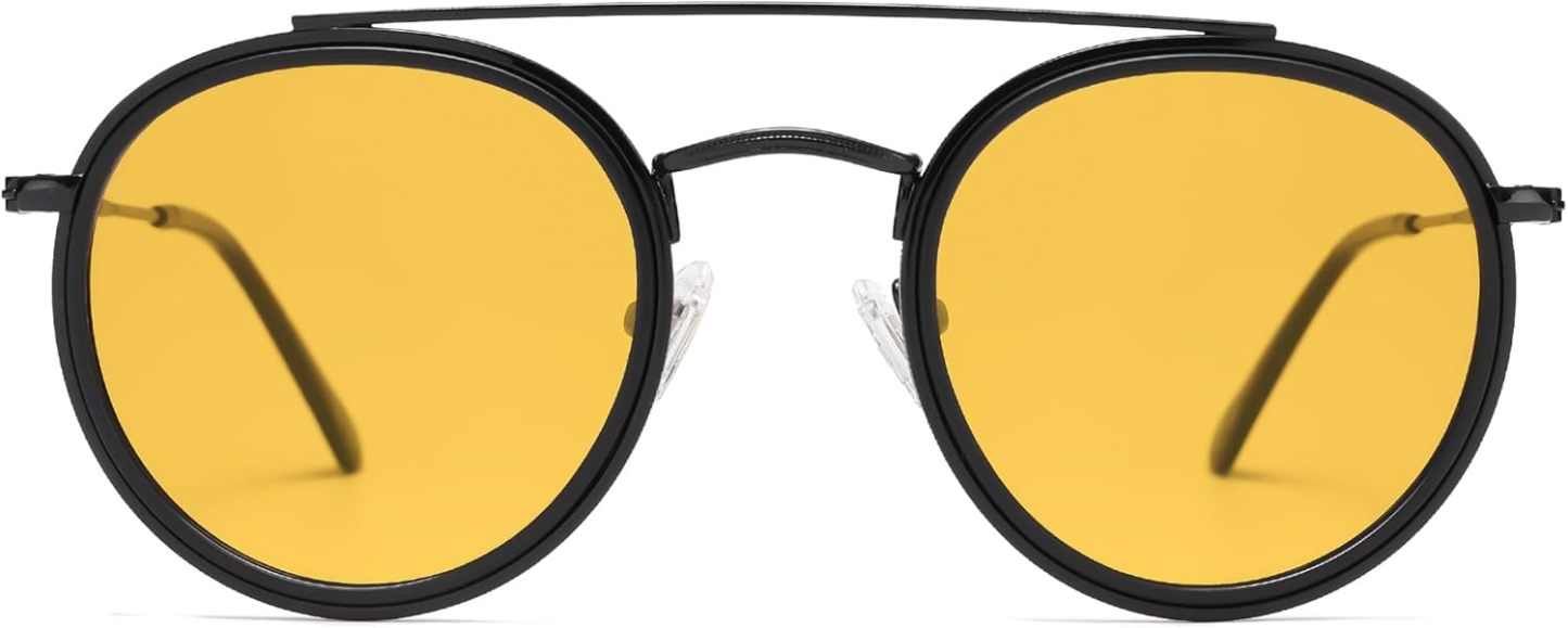 SOthtJOS Retro Vintage Round Polarized Sunglasses for Women Men Small Double Bridge Circle Sunnies SJ1104