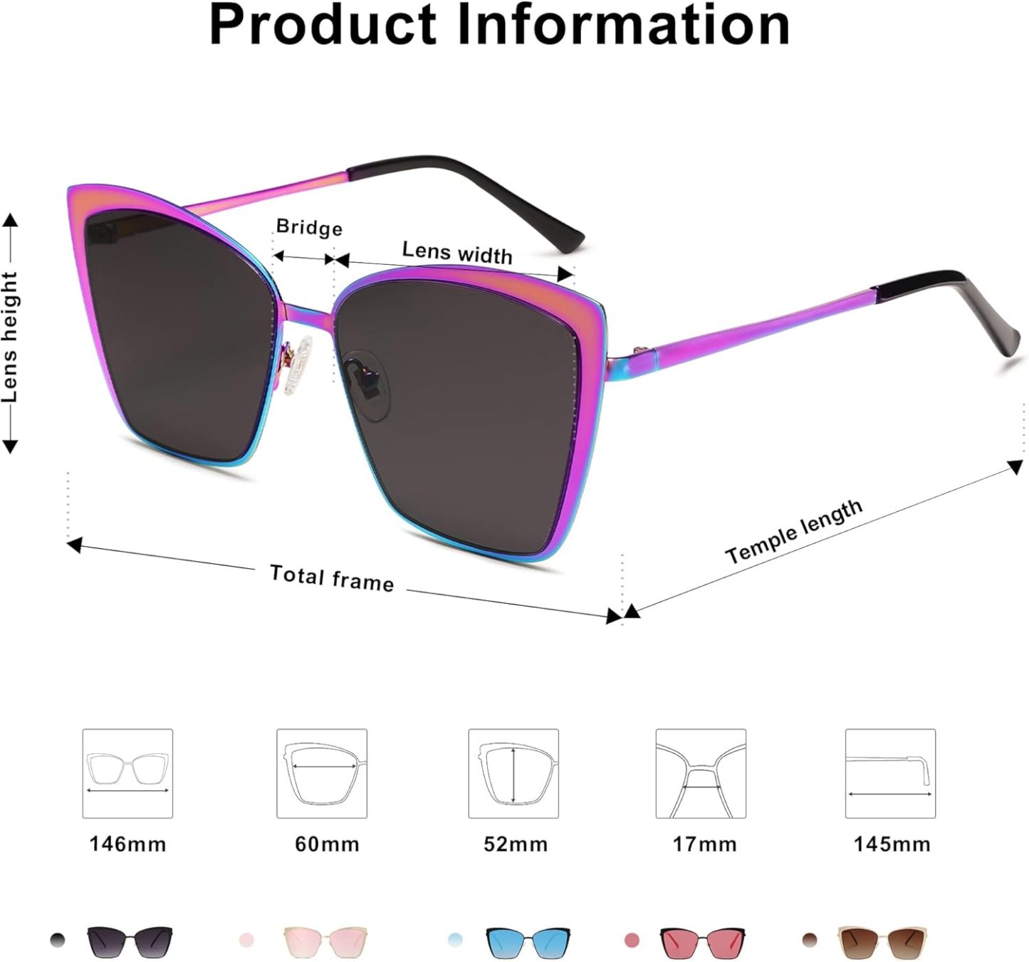 SOthtJOS Cateye Sunglasses for Women Fashion Mirrored Lens Metal Frame SJ1086