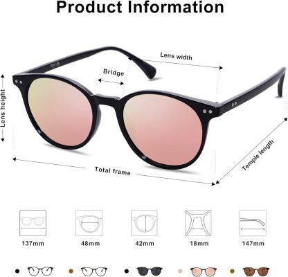 SOthtJOS Small Round Classic Polarized Sunglasses for Women Men Vintage Style UV400 Lens SJ2113