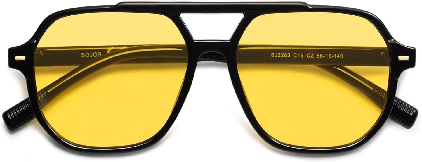 SOthtJOS Retro Trendy Aviator Polarized Sunglasses Men Women Vintage 70s Square Stylish Frame Sun Glasses SJ2283