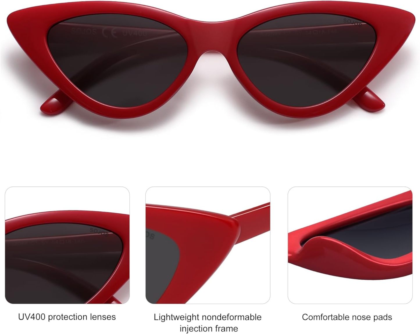 SOthtJOS Retro Vintage Narrow Cat Eye Sunglasses for Women Clout Goggles Plastic Frame SJ2044