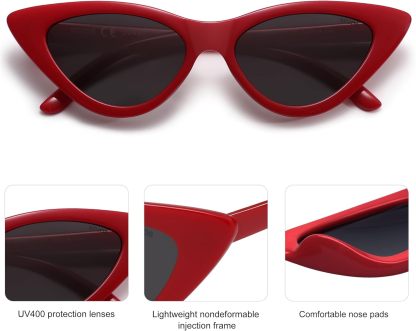 SOthtJOS Retro Vintage Narrow Cat Eye Sunglasses for Women Clout Goggles Plastic Frame SJ2044