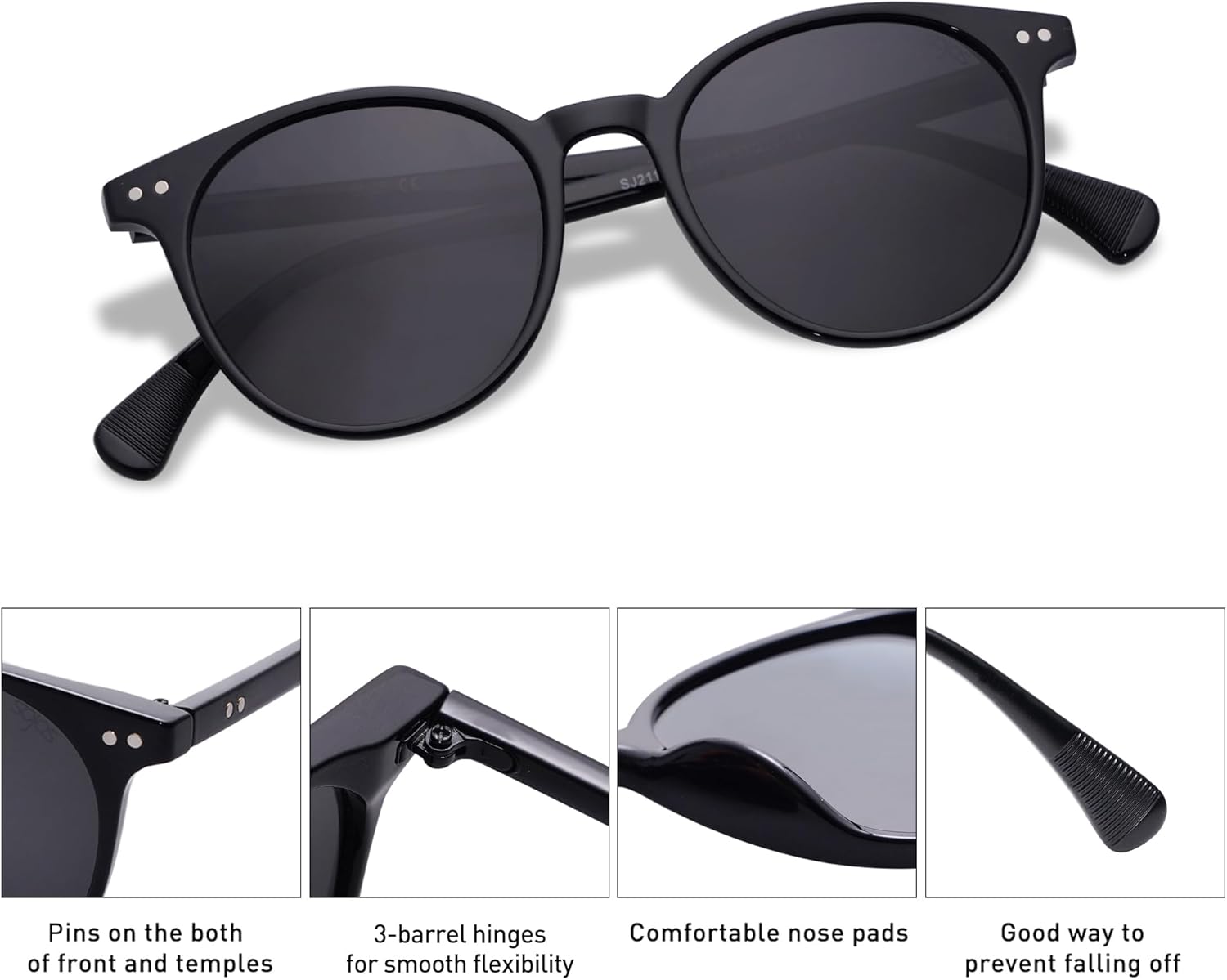 SOthtJOS Small Round Classic Polarized Sunglasses for Women Men Vintage Style UV400 Lens SJ2113