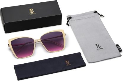 SOthtJOS Cateye Sunglasses for Women Fashion Mirrored Lens Metal Frame SJ1086