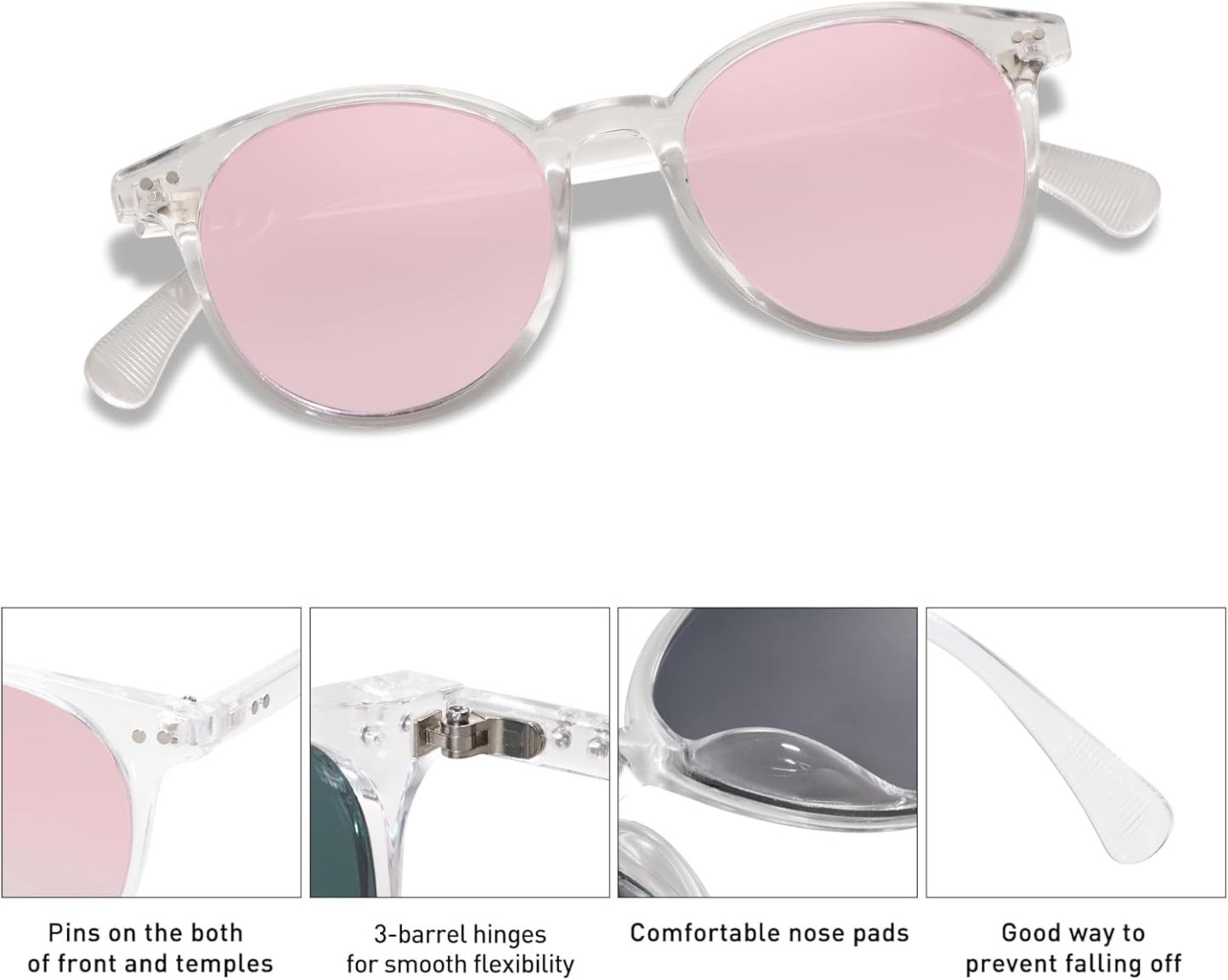 SOthtJOS Small Round Classic Polarized Sunglasses for Women Men Vintage Style UV400 Lens SJ2113