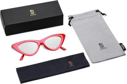 SOthtJOS Retro Vintage Narrow Cat Eye Sunglasses for Women Clout Goggles Plastic Frame SJ2044