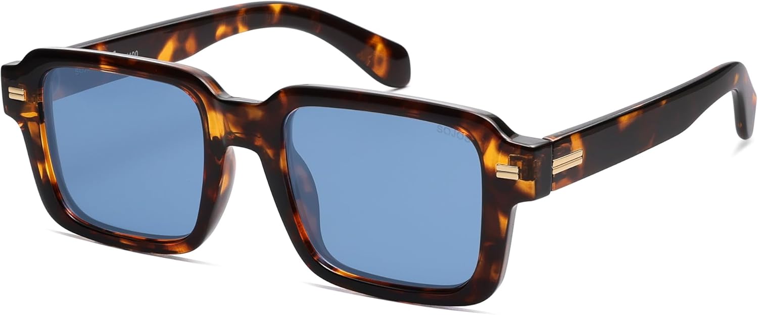 SOthtJOS Trendy Square Polarized Sunglasses for Women, 70s 80s Retro Rectangle Shades SJ2345