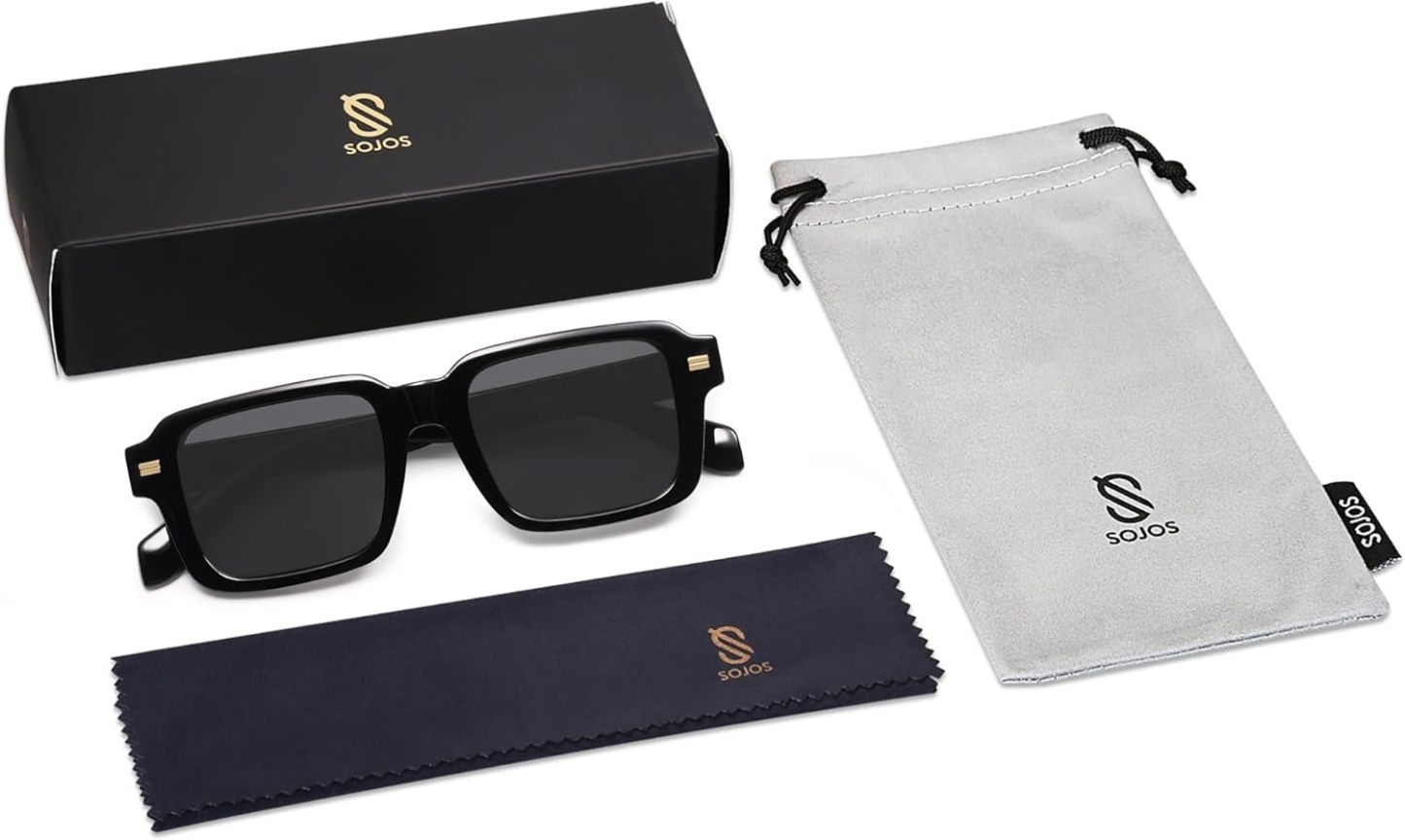 SOthtJOS Trendy Square Polarized Sunglasses for Women, 70s 80s Retro Rectangle Shades SJ2345