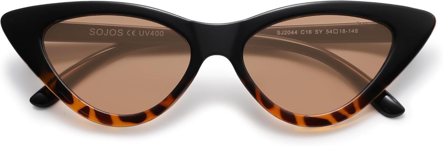 SOthtJOS Retro Vintage Narrow Cat Eye Sunglasses for Women Clout Goggles Plastic Frame SJ2044
