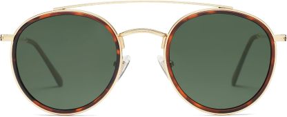 SOthtJOS Retro Vintage Round Polarized Sunglasses for Women Men Small Double Bridge Circle Sunnies SJ1104