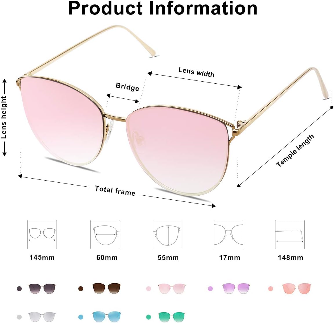 SOthtJOS Mirrored Flat Lens Fashion Sunglasses for Women SJ1085