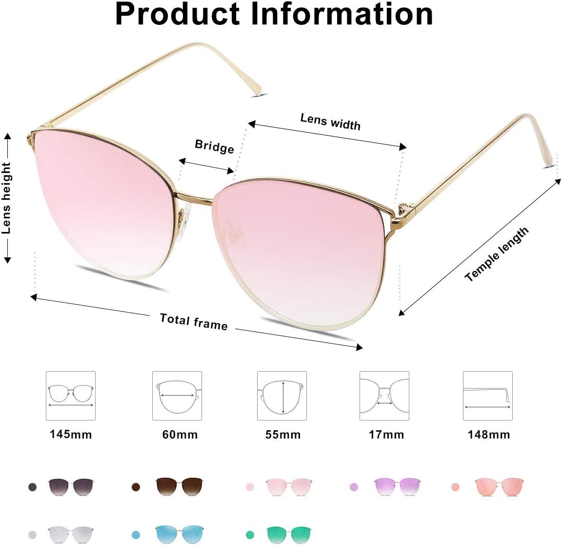 SOthtJOS Mirrored Flat Lens Fashion Sunglasses for Women SJ1085