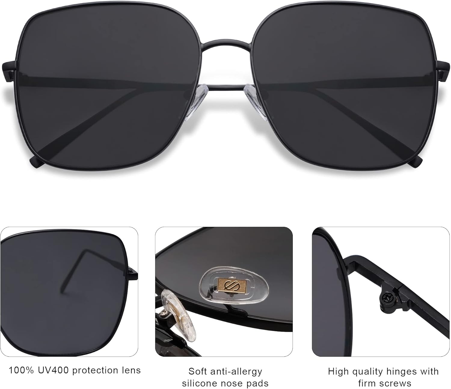 SOthtJOS Trendy Oversized Square Metal Frame Sunglasses for Women Men Retro Big Flat Lens UV Protection Sunglasses SJ1146