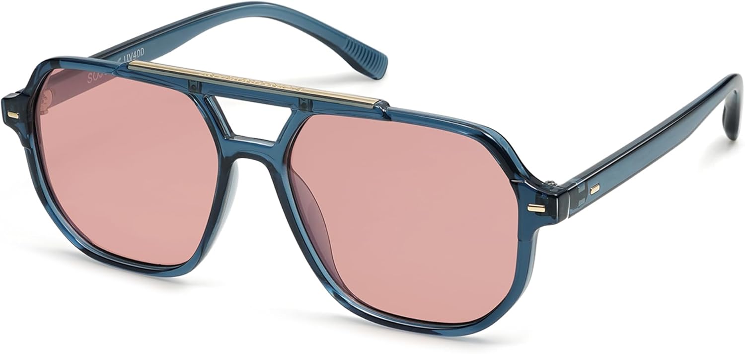 SOthtJOS Retro Trendy Aviator Polarized Sunglasses Men Women Vintage 70s Square Stylish Frame Sun Glasses SJ2283