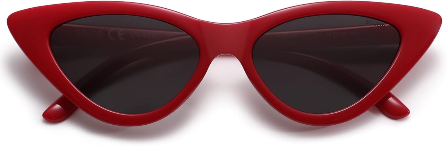 SOthtJOS Retro Vintage Narrow Cat Eye Sunglasses for Women Clout Goggles Plastic Frame SJ2044