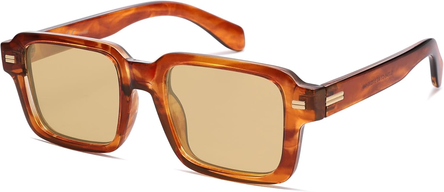 SOthtJOS Trendy Square Polarized Sunglasses for Women, 70s 80s Retro Rectangle Shades SJ2345
