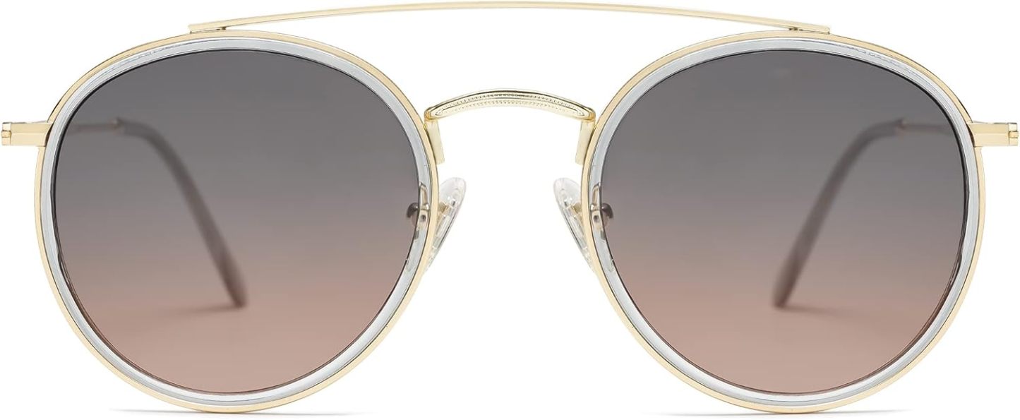 SOthtJOS Retro Vintage Round Polarized Sunglasses for Women Men Small Double Bridge Circle Sunnies SJ1104