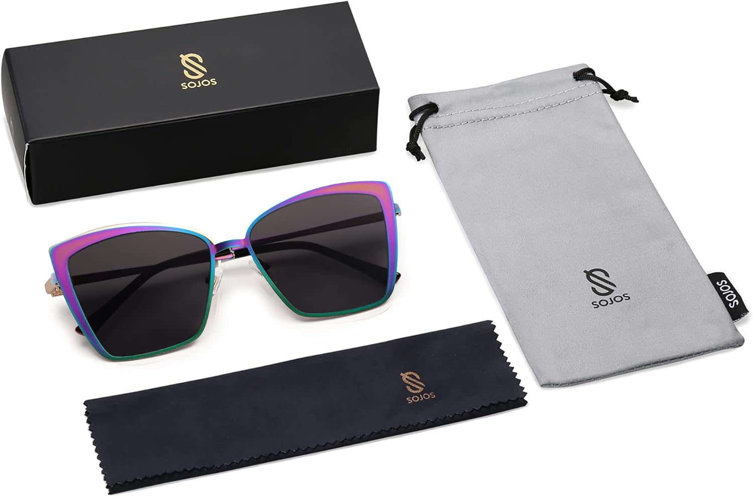 SOthtJOS Cateye Sunglasses for Women Fashion Mirrored Lens Metal Frame SJ1086