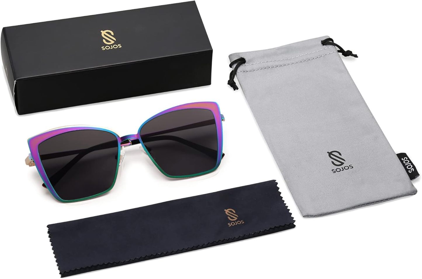 SOthtJOS Cateye Sunglasses for Women Fashion Mirrored Lens Metal Frame SJ1086